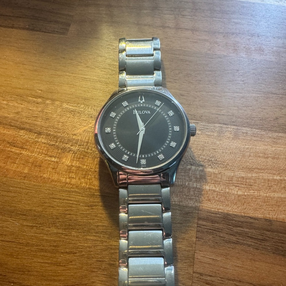 Bulova 96D114 Men's Silver and Black Watch